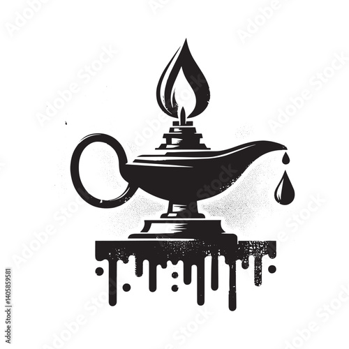 Stylized antique oil lamp with dripping effect against a white background