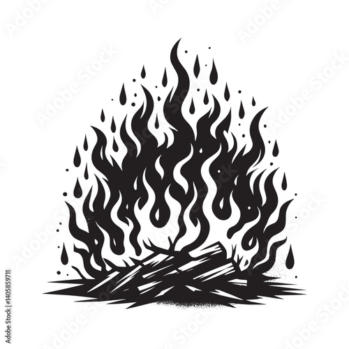 Stylized blazing campfire with grunge textures and dripping effect design