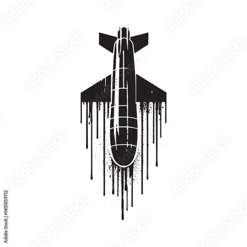 Stylized Black Torpedo Illustration with Drip Effect and Clean White Backdrop