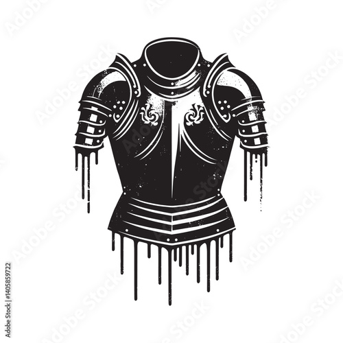 Stylized body armor with dripping effect in monochrome grunge style
