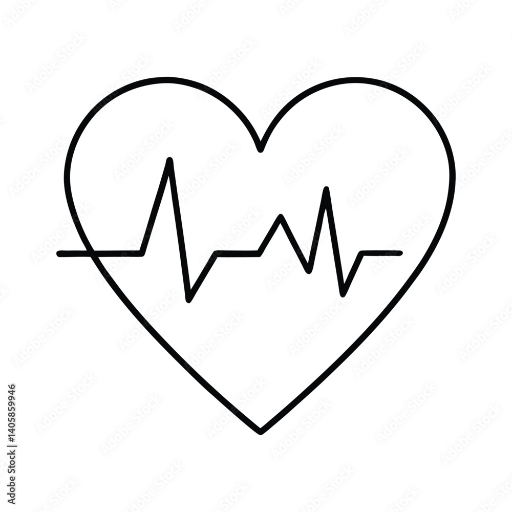 Continuous line drawing of heart with heartbeat. Pulse trace. Cardiogram icon Continuous line drawing of heart with heartbeat. Pulse trace. Cardiogram icon