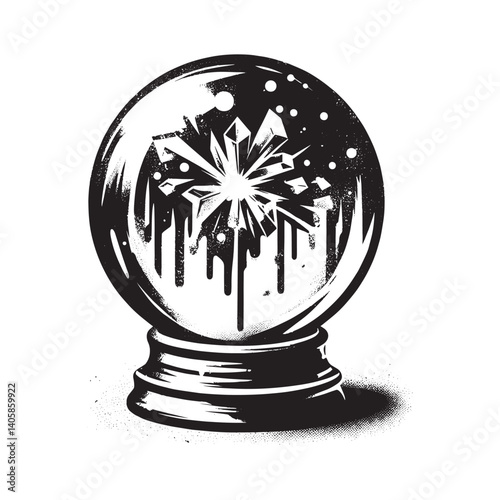 Stylized crystal ball illustration with grunge texture and dripping effect