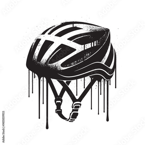 Stylized cycling helmet illustration with abstract spray paint dripping effect