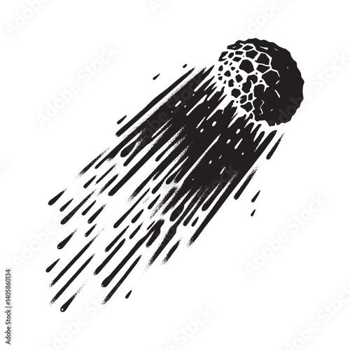 Stylized illustration of a speeding celestial body with a trailing tail