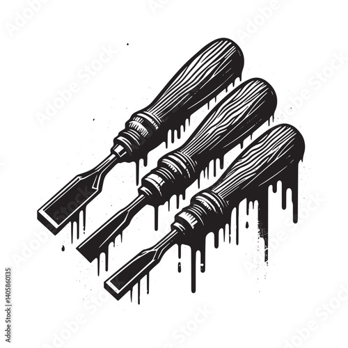 Stylized image of carpenters wood chisels with dripping paint effect