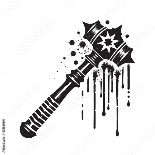 Stylized mace illustration with dripping effect on isolated white background