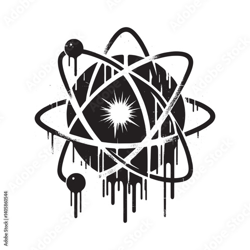 Stylized neutron star illustration with stencil and dripping spray effect