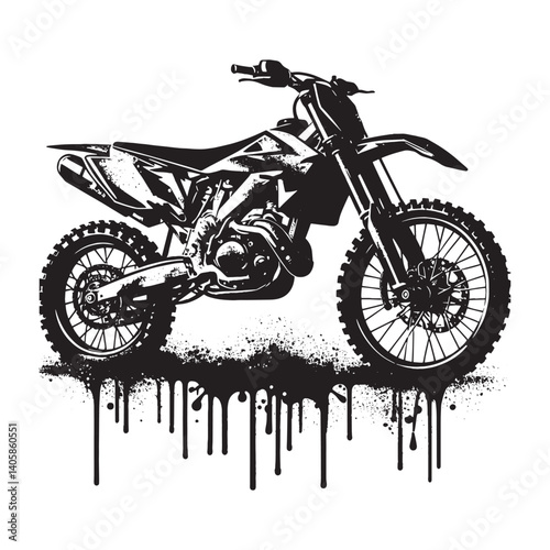 Stylized Motocross Bike Illustration with Grunge Aesthetic in Black and White