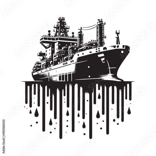 Stylized Offshore Vessel Illustration with Drip Effects and a Clean White Backdrop