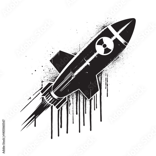 Stylized photon torpedo illustration with grunge aesthetic in monochrome tones