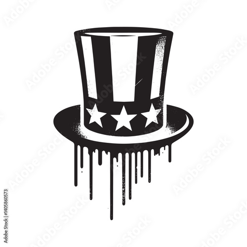 Stylized patriotic hat graphic with grunge drips on white backdrop