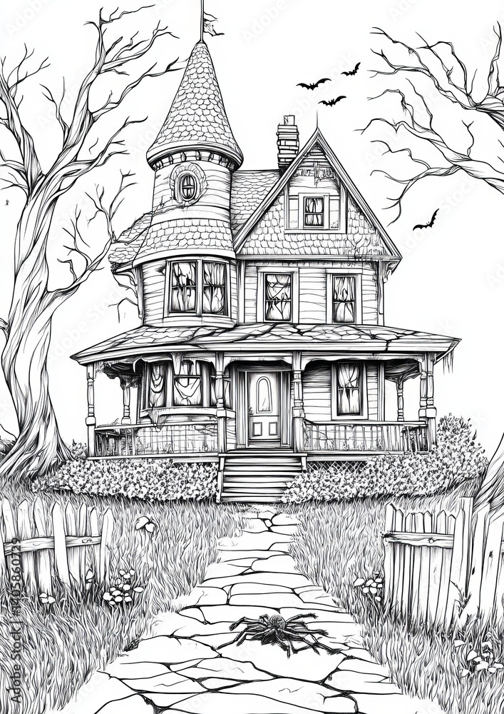 Fototapeta premium Haunted House Coloring Pages
