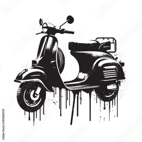 Stylized scooter illustration with a grungy dripping paint effect art style