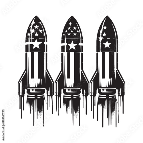 Stylized Reusable Rockets Depicted with Grunge Texture and Spray Paint Effects