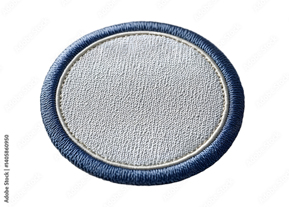 Isolated rounded embroidered patch mockup with clear circular stitches on a blank white background, awaiting custom icon or logo design, ideal for branding and apparel.