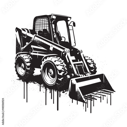 Stylized Telehandler Vehicle Graphic in Grunge Textured Black and White