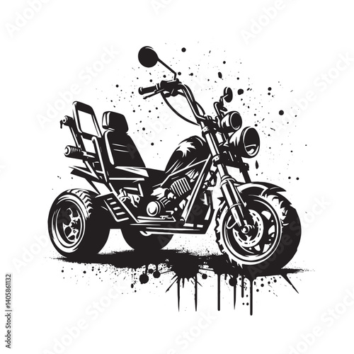 Stylized Trike Motorcycle Illustration with Grunge and Spray Paint Effects