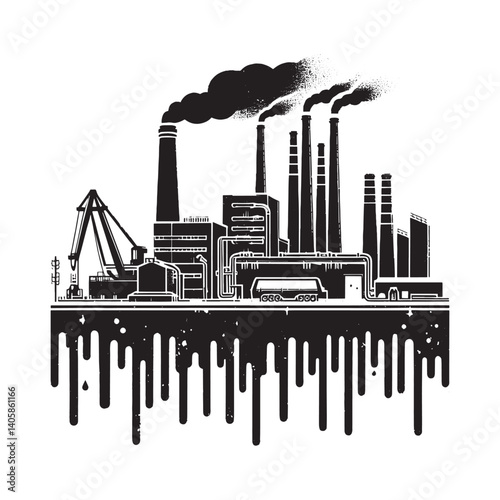 Stylized Waste-to-Energy Plant Depiction with Grunge and Dripping Effects