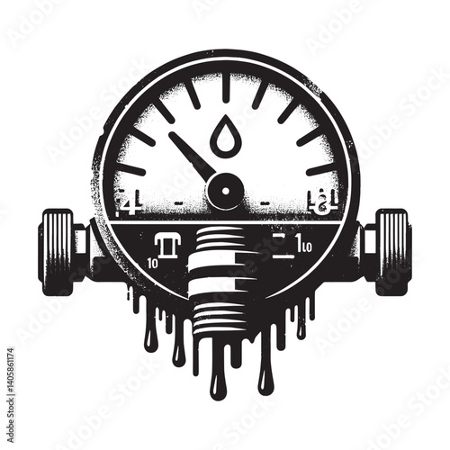 Stylized Water Meter Illustration with Dripping Effect and Industrial Design