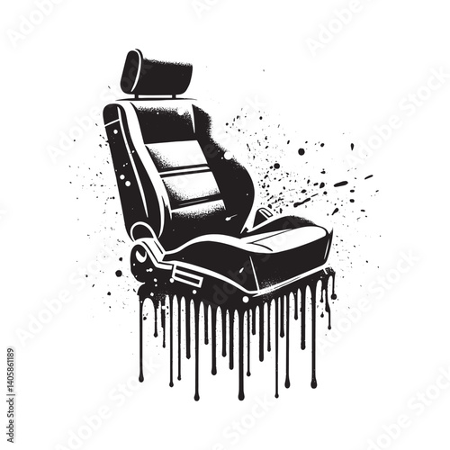Stylized vehicle seating illustration with dynamic drips and splatter accents