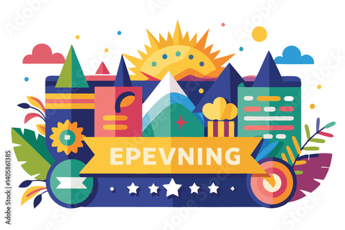 Colorful vector illustration depicting a vibrant event celebration with festive decorations and playful elements, perfect for promoting parties and gatherings in a cheerful atmosphere