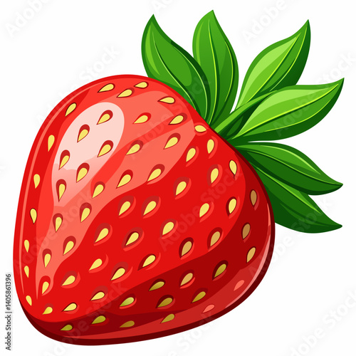 Single strawberry vector artwork isolated on white, perfect for fruit packs, recipe icons, or decor elements.