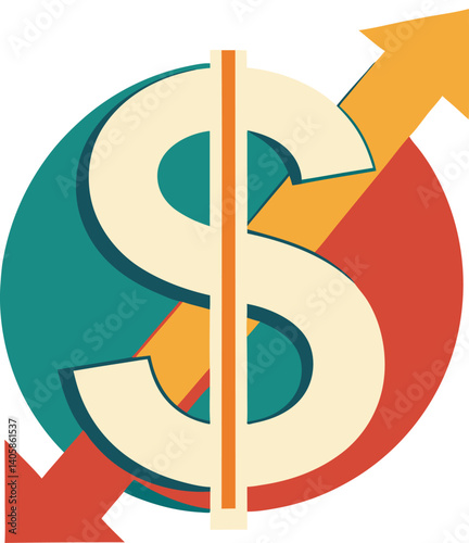 Dollar Symbol with Market Arrows Indicating Economic Trends and Changes