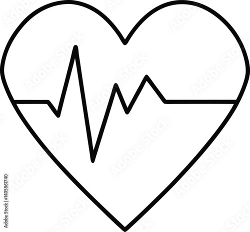 Continuous line drawing of heart with heartbeat. Pulse trace. Cardiogram icon
