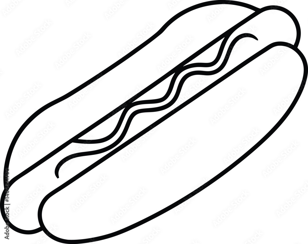 Hot Dog Outline Icon Line Art Drawing Vector | Fast Food, Snack & Street Eat Design Hot Dog Outline Icon Line Art Drawing Vector | Fast Food, Snack & Street Eat Design