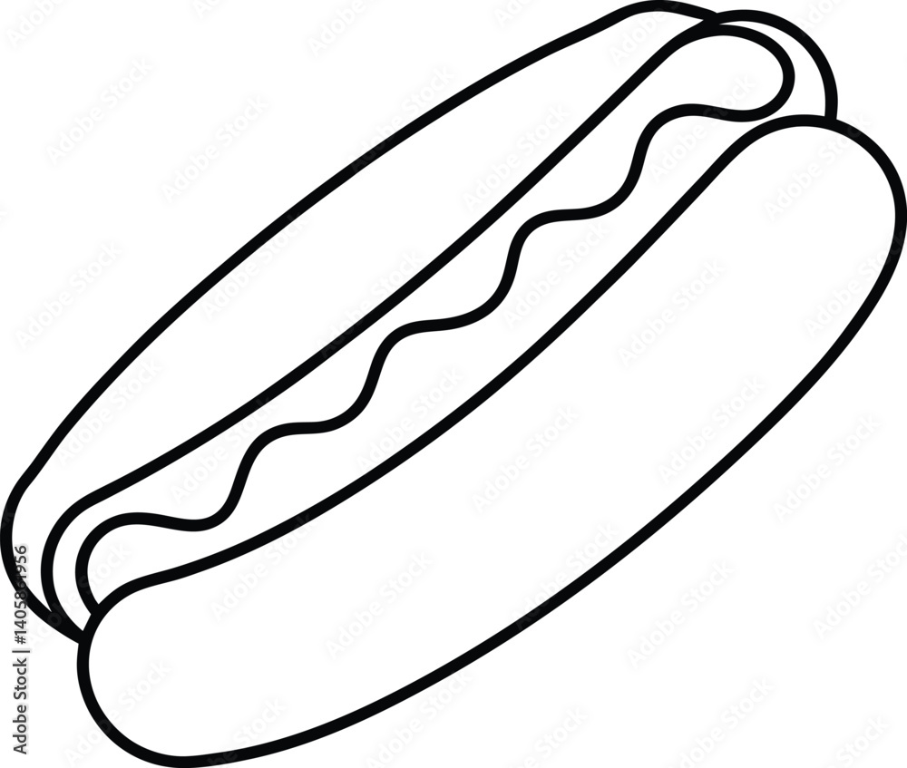 Hot Dog Outline Icon Line Art Drawing Vector | Fast Food, Snack & Street Eat Design Hot Dog Outline Icon Line Art Drawing Vector | Fast Food, Snack & Street Eat Design