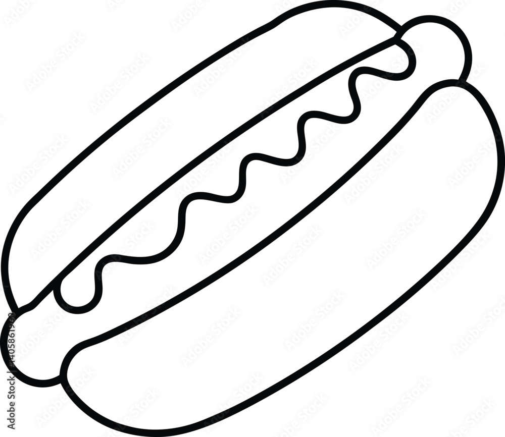 Hot Dog Outline Icon Line Art Drawing Vector | Fast Food, Snack & Street Eat Design Hot Dog Outline Icon Line Art Drawing Vector | Fast Food, Snack & Street Eat Design