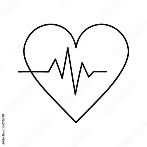 Continuous line drawing of heart with heartbeat. Pulse trace. Cardiogram icon