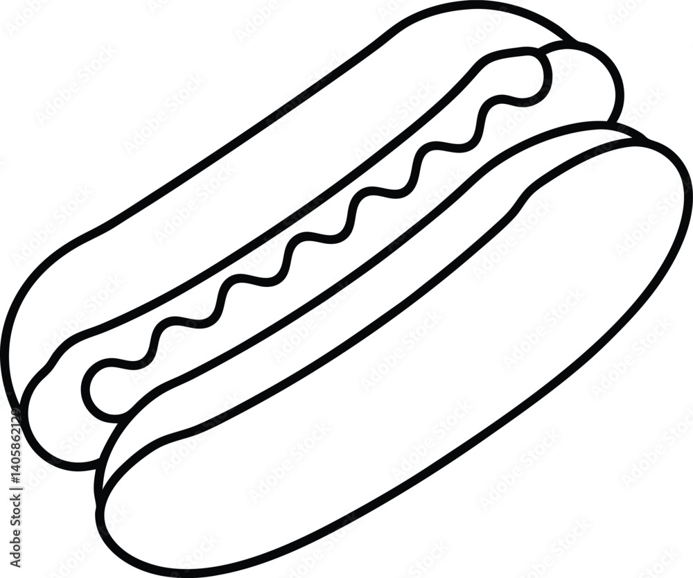 Hot Dog Outline Icon Line Art Drawing Vector | Fast Food, Snack & Street Eat Design Hot Dog Outline Icon Line Art Drawing Vector | Fast Food, Snack & Street Eat Design