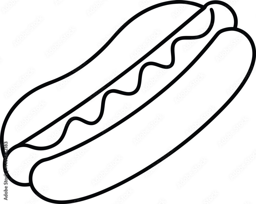 Hot Dog Outline Icon Line Art Drawing Vector | Fast Food, Snack & Street Eat Design Hot Dog Outline Icon Line Art Drawing Vector | Fast Food, Snack & Street Eat Design