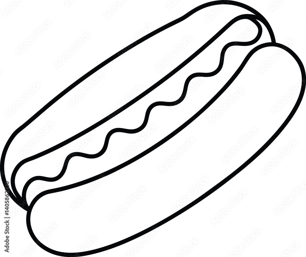 Hot Dog Outline Icon Line Art Drawing Vector | Fast Food, Snack & Street Eat Design Hot Dog Outline Icon Line Art Drawing Vector | Fast Food, Snack & Street Eat Design
