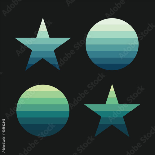 set of stars and vector sunset t-shirt design