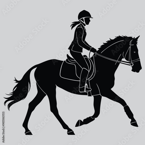 A  horse being ridden image silhouette vector art and illustration