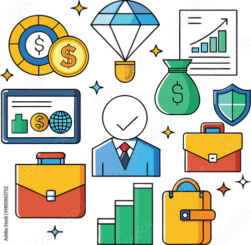 Business and Financial Icons Illustrated in Modern Vector Style