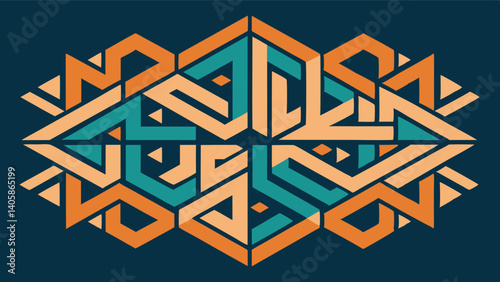 Colorful geometric Arabic calligraphy illustration featuring a vibrant design with intricate shapes and patterns, capturing cultural essence