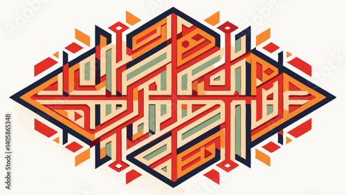 Colorful geometric Arabic calligraphy illustration featuring a vibrant design with intricate shapes and patterns, capturing cultural essence