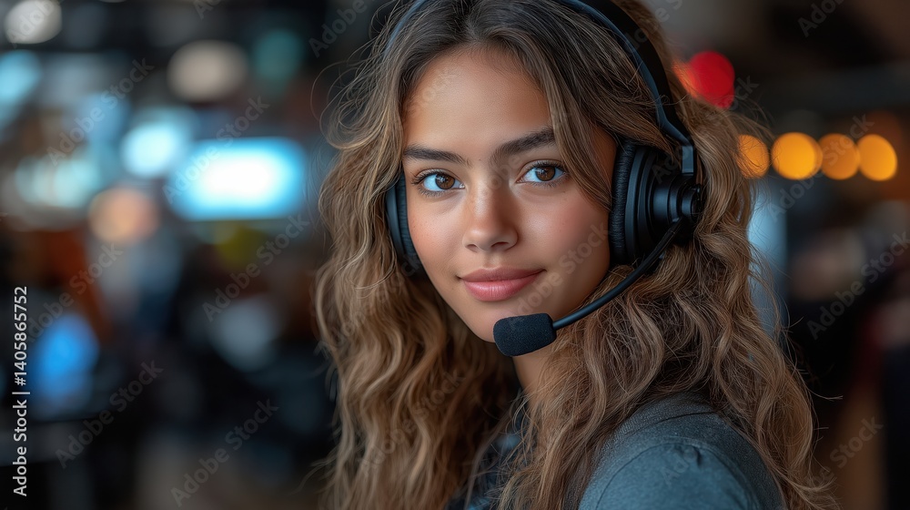 Friendly call center operator taking notes during a customer support interaction Friendly call center operator taking notes during a customer support interaction