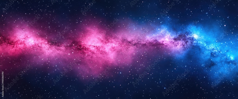 Fototapeta premium Colorful cosmic nebula with pink and blue light. Scattered stars in dark sky
