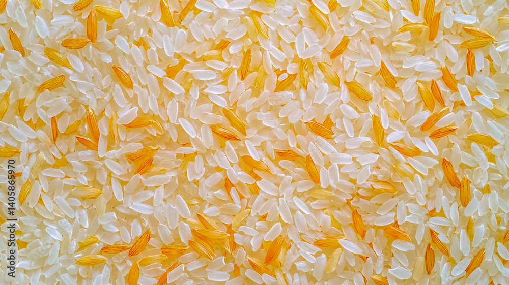 Fototapeta premium Rice Grains, rice grains scattered on a white background, top view, high-resolution photography, insanely detailed, fine details, isolated plain, stock photo, professional color grading.