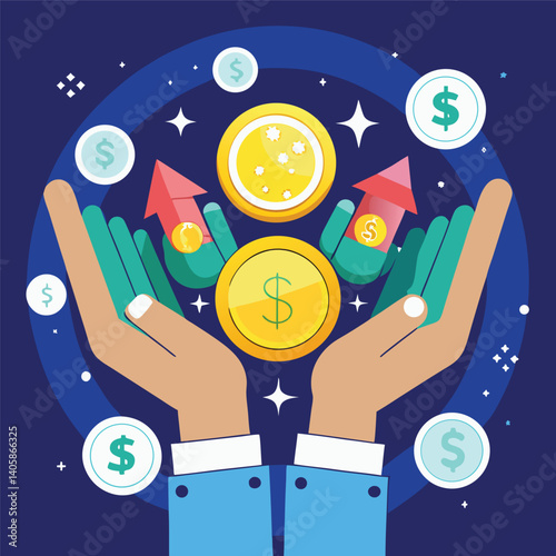 Colorful Depiction of Financial Prosperity with Coins and Dollar Symbols