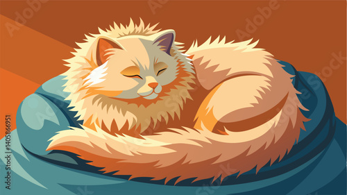 Plush orange cat resting peacefully on a cozy blanket under warm sunlight in a serene indoor setting