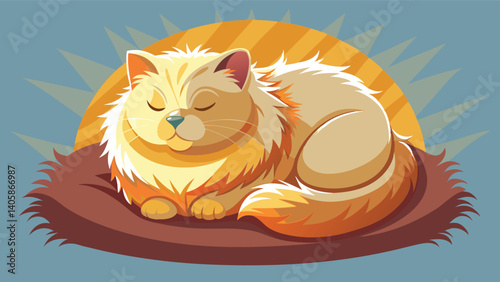 Plush orange cat resting peacefully on a cozy blanket under warm sunlight in a serene indoor setting