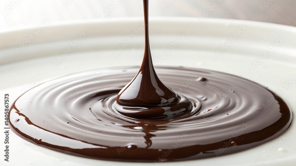 Dark chocolate being poured onto a white surface creating ripples and a glossy texture visible close up created with generated ai Dark chocolate being poured onto a white surface creating ripples and a glossy texture visible close up created with generated ai