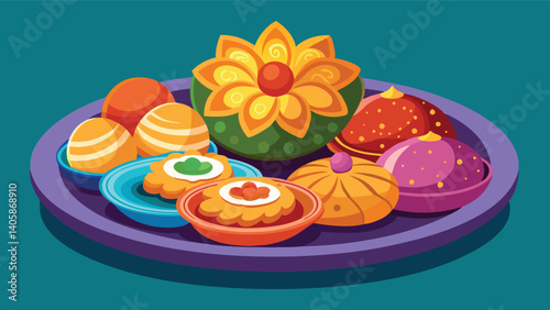 Traditional Indian sweets and snacks arranged on a festive platter for celebration