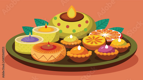 Traditional Indian sweets and snacks arranged on a festive platter for celebration