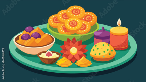 Traditional Indian sweets and snacks arranged on a festive platter for celebration